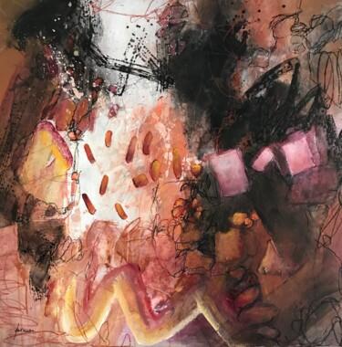 Malarstwo zatytułowany „LE FIL ROUGE” autorstwa Francine Scrignac, Oryginalna praca, Akryl Zamontowany na Drewniana rama nos…