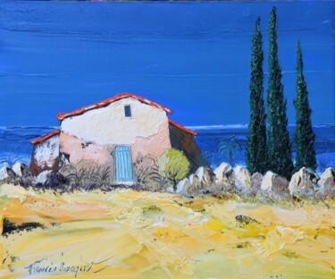 Painting titled "Cyprès porte bonheur" by Francis Bocquet, Original Artwork, Oil