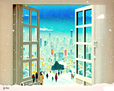 Digital Arts titled "Scene d'hiver de ma…" by Dj Pixl, Original Artwork, AI generated image