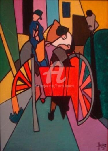 Pintura intitulada "La charrette.jpg" por Huertas, Obras de arte originais, Óleo
