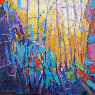 Painting titled "Pay forest" by Francis Jalibert, Original Artwork, Oil Mounted on Wood Stretcher frame