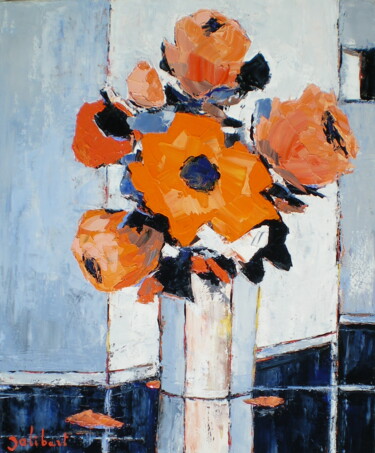 Peinture intitulée "Bouquet orange" par Francis Jalibert, Œuvre d'art originale, Huile Monté sur Châssis en bois