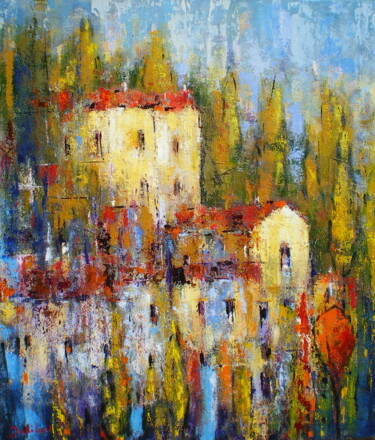 Painting titled "Oppède Le Vieux (in…" by Francis Jalibert, Original Artwork, Oil Mounted on Wood Stretcher frame