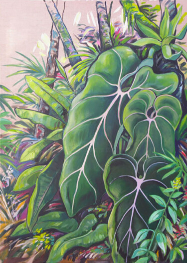 Schilderij getiteld "plantes exotiques" door Francis Macard, Origineel Kunstwerk, Acryl Gemonteerd op Frame voor houten bran…