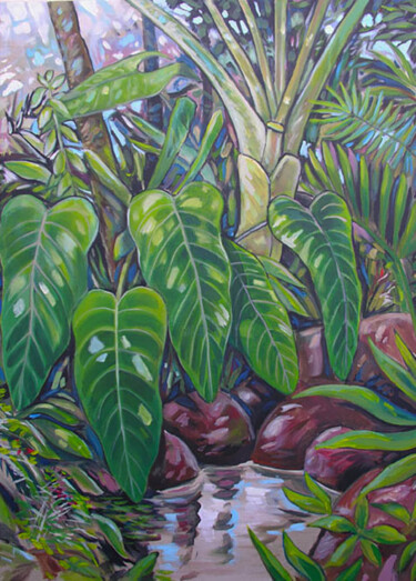 Painting titled "plantes exotiques 2" by Francis Macard, Original Artwork, Acrylic Mounted on Wood Stretcher frame