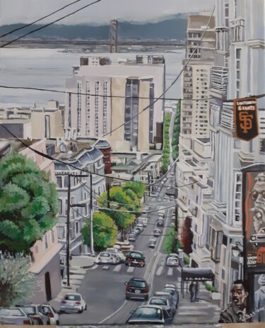Painting titled "rue de San Francisco" by Francis Stanzione, Original Artwork, Acrylic Mounted on Wood Stretcher frame