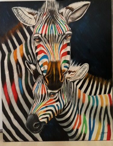 Peinture intitulée "cebras" par Francisco F, Œuvre d'art originale, Huile