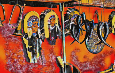 Arte digital titulada "Mascaras indigenas" por Francisco Lopez Bermudez, Obra de arte original, Pintura Digital