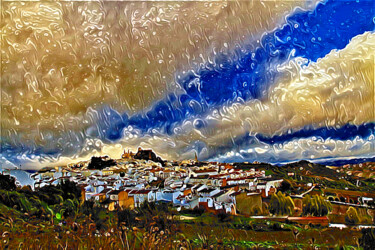 Digitale Kunst mit dem Titel "Pueblo sobre colina" von Francisco Lopez Bermudez, Original-Kunstwerk, Digitale Malerei