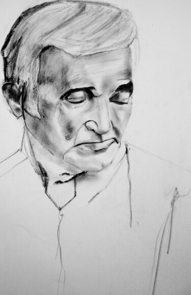 Malerei mit dem Titel "Aznavour" von Francisco Mendes, Original-Kunstwerk, Bleistift