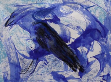 Peinture intitulée "corbeau bleu" par Francisco Mendes, Œuvre d'art originale, Encre