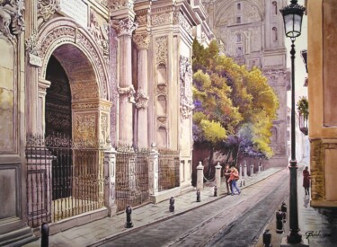 Pintura intitulada "Calle Cárcel Baja" por Francisco Molina Balderas, Obras de arte originais, Aquarela