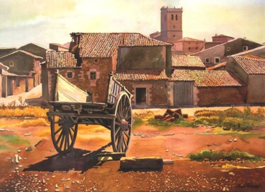 Pintura intitulada "La siesta del carro" por Francisco Molina Balderas, Obras de arte originais, Aquarela
