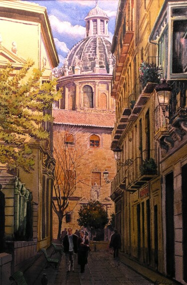 Painting titled "Calle Escuelas" by Francisco Molina Balderas, Original Artwork, Watercolor