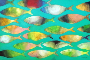 Malerei mit dem Titel "Sardines" von Francisco Santos, Original-Kunstwerk, Acryl