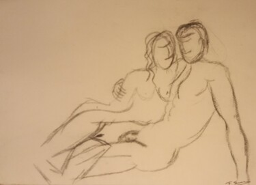 Painting titled "BOCETO AMANTES" by Francisco Serrano Gutierrez, Original Artwork, Charcoal