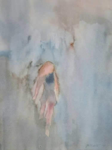 Painting titled "Girl running" by Francisco Cadete, Original Artwork, Watercolor