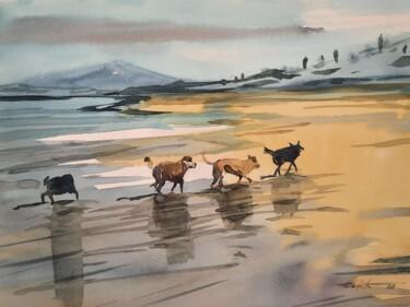 Pintura titulada "Cães" por Francisco Cadete, Obra de arte original, Acuarela