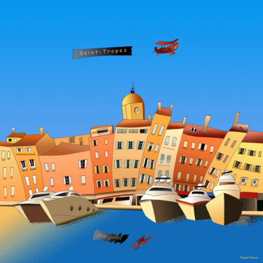 Arte digitale intitolato "Saint-Tropez" da Franck Poidevin, Opera d'arte originale, Pittura digitale
