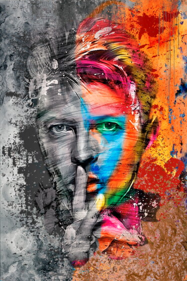 Digital Arts titled "David Bowie" by Franck Rozet, Original Artwork, Photo Montage Mounted on Aluminium