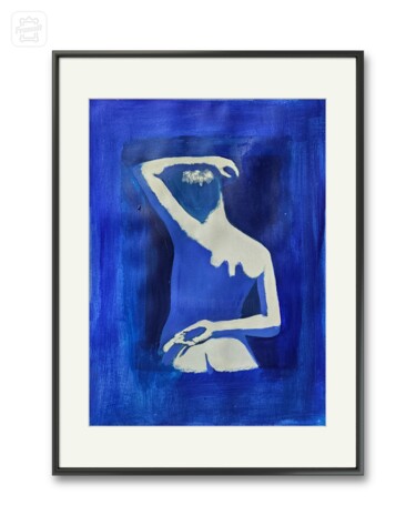 「Serie bleu」というタイトルの絵画 Franck Rozetによって, オリジナルのアートワーク, アクリル ウッドストレッチャーフレームにマウント