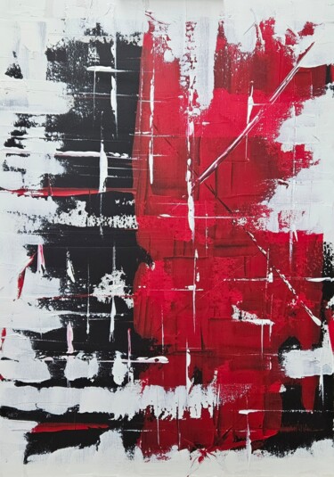 Painting titled "Rouge" by Franck Rozet, Original Artwork, Acrylic Mounted on Wood Stretcher frame