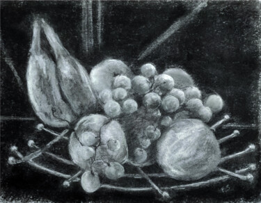 제목이 "Corbeille de fruits"인 그림 Franck Sanz로, 원작, 숯