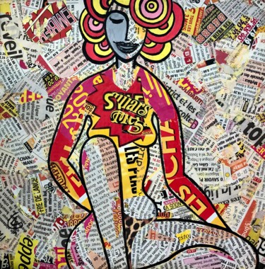 Collages titled "Jane surfeuse" by Franck Truffaut, Original Artwork, Collages