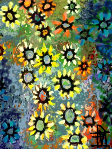 Digital Arts titled "galaxie florale" by Franck Vidal, Original Artwork, Digital Painting