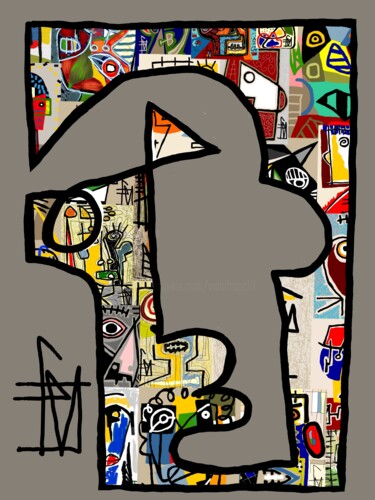 「visage d'homme 2」というタイトルのデジタルアーツ Franck Vidalによって, オリジナルのアートワーク, デジタル絵画