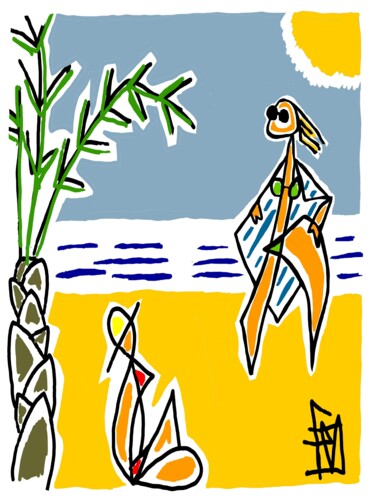 Grafika cyfrowa / sztuka generowana cyfrowo zatytułowany „sur la plage 2” autorstwa Franck Vidal, Oryginalna praca, Malarstw…
