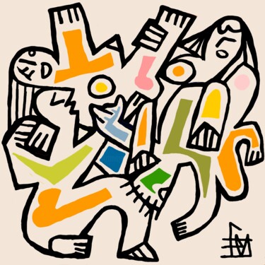 Digitale Kunst mit dem Titel "catch à 4" von Franck Vidal, Original-Kunstwerk, Digitale Malerei