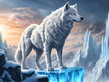 Digital Arts titled "Loup regardant l'Ho…" by Francky Xv Wolff, Original Artwork, AI generated image