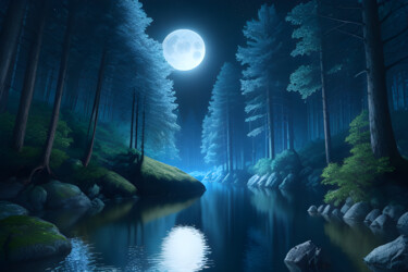 Digital Arts titled "Reflet de la Lune" by Francky Xv Wolff, Original Artwork, AI generated image