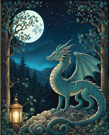 Arts numériques intitulée "Petit Dragon regard…" par Francky Xv Wolff, Œuvre d'art originale, Image générée par l'IA