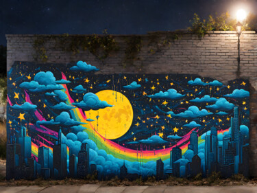 Arts numériques intitulée "Nuit Étoilée" par Francky Xv Wolff, Œuvre d'art originale, Image générée par l'IA