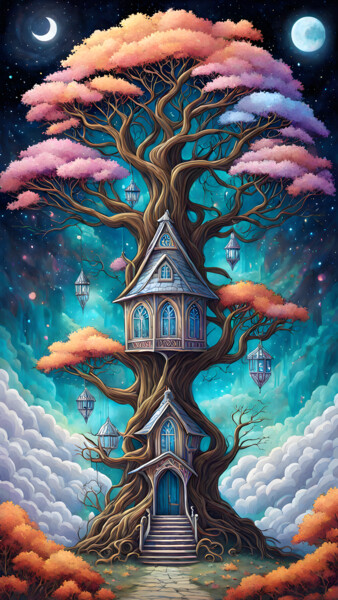 Digital Arts titled "Maison dans l'Arbre" by Francky Xv Wolff, Original Artwork, AI generated image