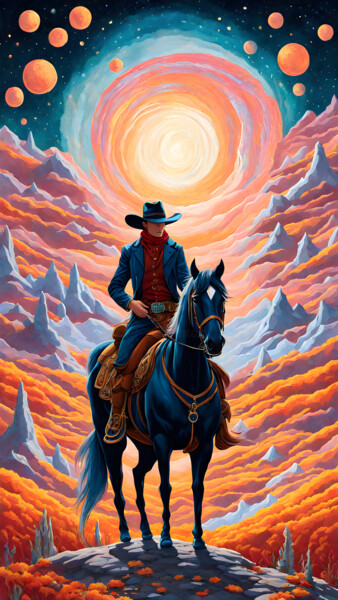 Digital Arts titled "Cowboy dans un Mond…" by Francky Xv Wolff, Original Artwork, AI generated image