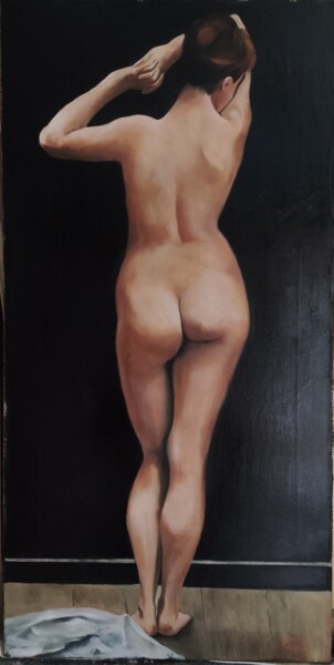 Schilderij getiteld "Nudo di spalle" door Franco Bencivenga, Origineel Kunstwerk, Olie