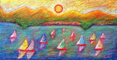 Painting titled "Regata sul Garda n°…" by Franco Forante, Original Artwork, Pastel