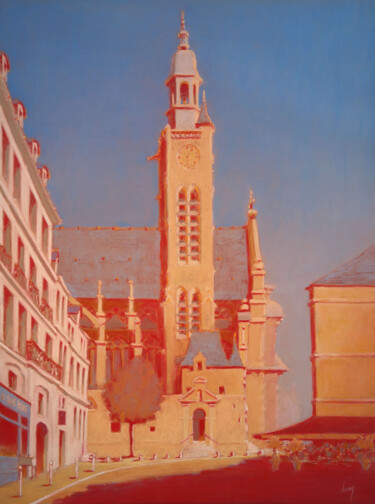 Painting titled "Rue de la Montagne…" by François Cusson, Original Artwork, Pastel Mounted on Wood Panel