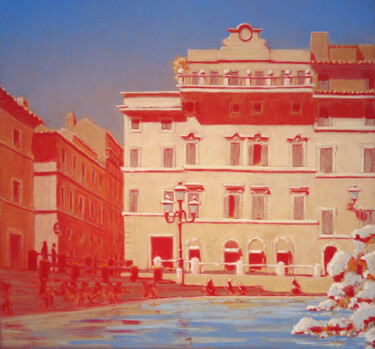 Painting titled "Piazza di Trevi, Ro…" by François Cusson, Original Artwork, Pastel Mounted on Wood Panel