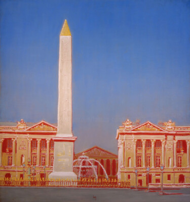 Ζωγραφική με τίτλο "Place de la Concord…" από François Cusson, Αυθεντικά έργα τέχνης, Παστέλ Τοποθετήθηκε στο Ξύλινο πάνελ