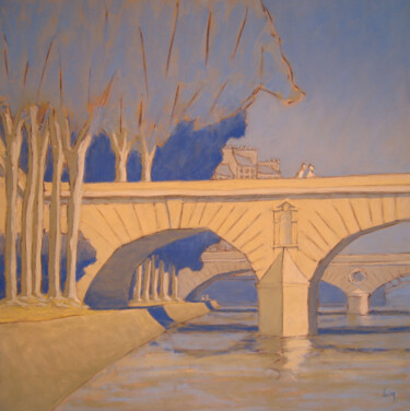 Malerei mit dem Titel "Pont Marie, bleu" von François Cusson, Original-Kunstwerk, Pastell Auf Holzplatte montiert