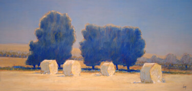 Painting titled "Meules, Courances" by François Cusson, Original Artwork, Pastel Mounted on Wood Panel