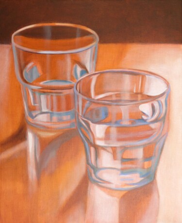 Pintura intitulada "deux verres sur bois" por Francois Malnati, Obras de arte originais, Óleo