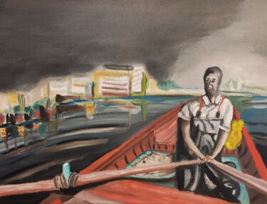 Картина под названием "Retour de la pêche" - François Van Hemelryck, Подлинное произведение искусства, Масло Установлен на Д…