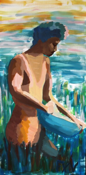 Malarstwo zatytułowany „Indian Farmer” autorstwa Francois Xavier Vaudeleau, Oryginalna praca, Akryl Zamontowany na Drewniana…