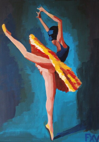 Painting titled "Saut de la ballerine" by Francois Xavier Vaudeleau, Original Artwork, Acrylic Mounted on Wood Stretcher fra…