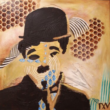 Painting titled "Chaplin" by Francois Xavier Vaudeleau, Original Artwork, Acrylic Mounted on Wood Stretcher frame